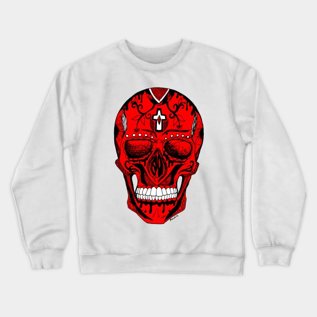 Red and Black Day of the Dead Skull Crewneck Sweatshirt by kenallouis